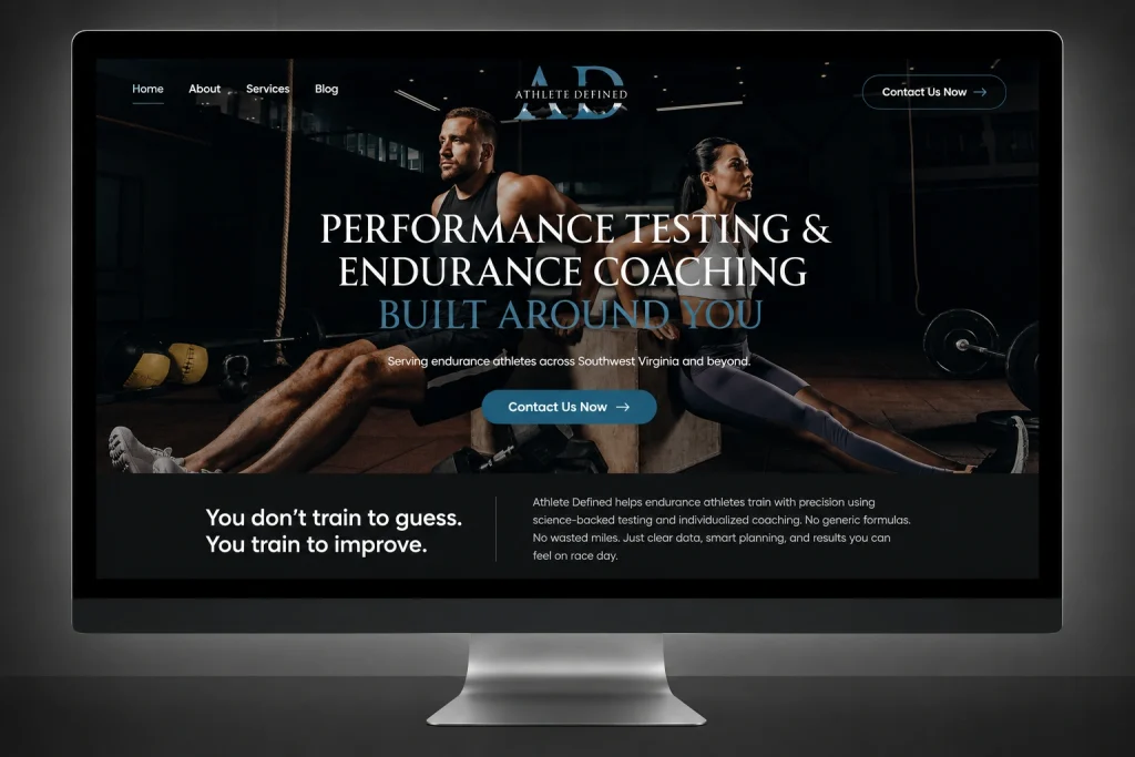Athlete Defined Website Design mockup